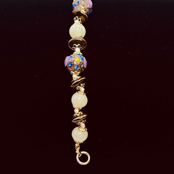 IBB Italy Gold Tone, Pink, Purple And White Hand Made Venetian Glass Bracelet - Picture 3 of 4